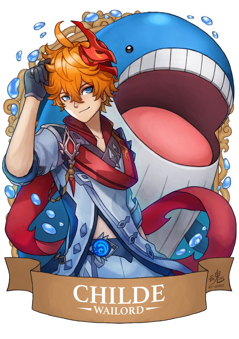 Download Pokemon Genshin Impact Wailord (Pokémon) Tartaglia Childe (Genshin Impact) Video Game Crossover Art