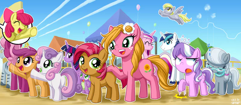 Cheerilee (My Little Pony) Sweetie Belle Scootaloo (My Little Pony) Apple Bloom Princess Cadance Spike (My Little Pony) Twilight Sparkle Silver Spoon (My Little Pony) Derpy Hooves Shining Armor Diamond Tiara (My Little Pony) Babs Seed Sunflower (My Little Pony) TV Show My Little Pony: Friendship Is Magic Image