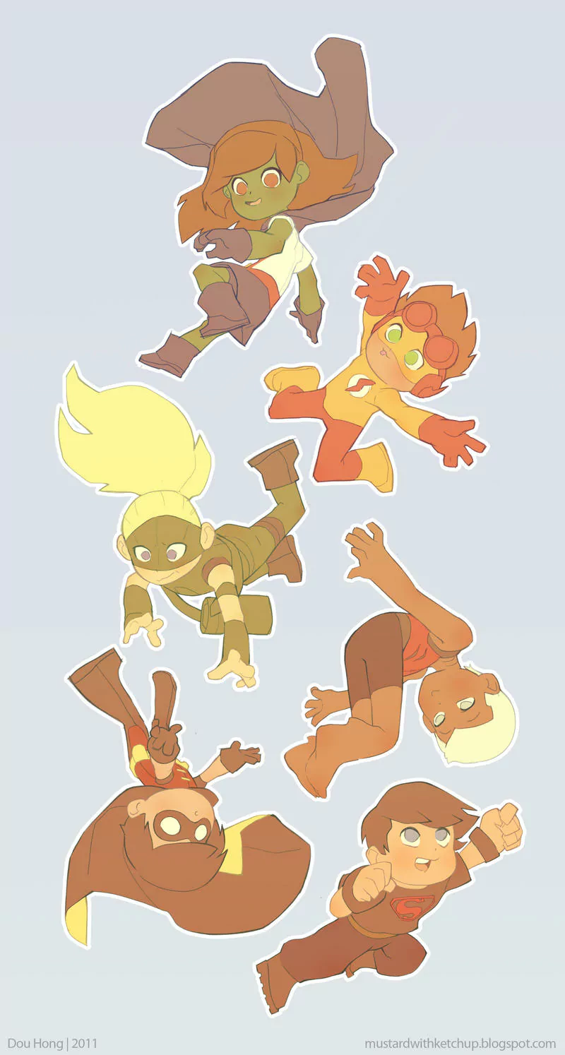 Conner Kent Superboy chibi Dick Grayson Robin (DC Comics) Aqualad (DC Comics) Kaldur'ahm Arrowette (DC Comics) Artemis Crock Wally West Kid Flash M'gann M'orzz Miss Martian TV Show Young Justice Image