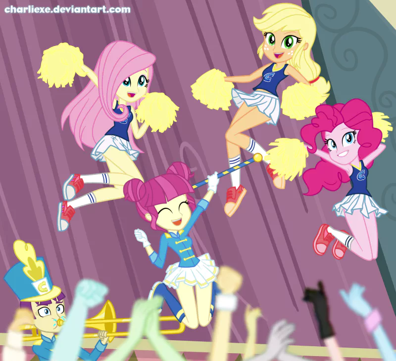cheerleader Fluttershy (My Little Pony) Applejack (My Little Pony) Pinkie Pie Majorette (My Little Pony) movie My Little Pony: Equestria Girls - Friendship Games Image