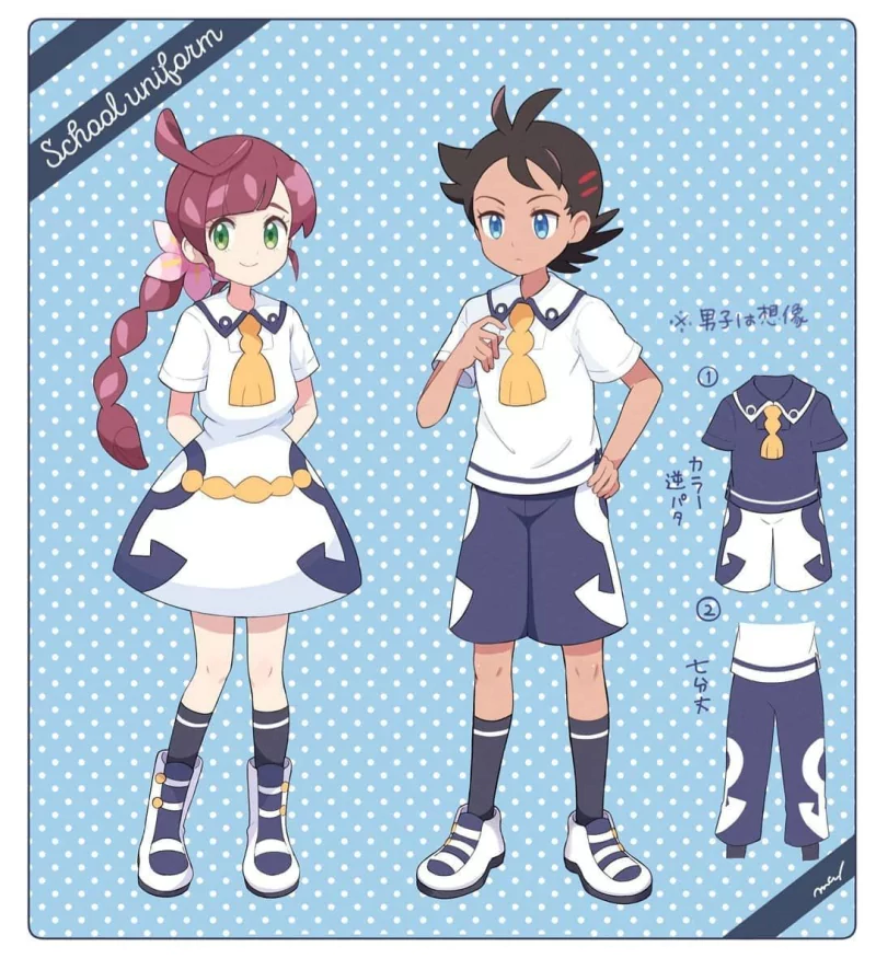school uniform Goh (Pokémon) Chloe (Pokémon) Anime Pokemon Image