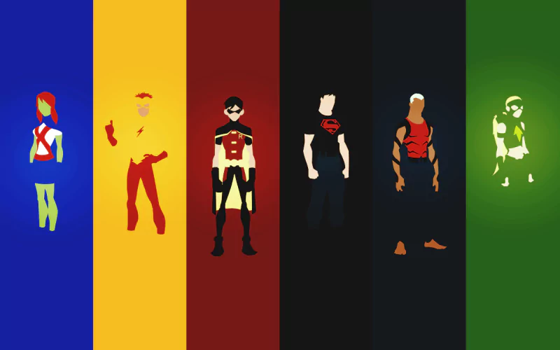 minimalist Kaldur'ahm Conner Kent Arrowette (DC Comics) Artemis Crock Aqualad (DC Comics) Superboy Dick Grayson Robin (DC Comics) Wally West Kid Flash Miss Martian TV Show Young Justice Image