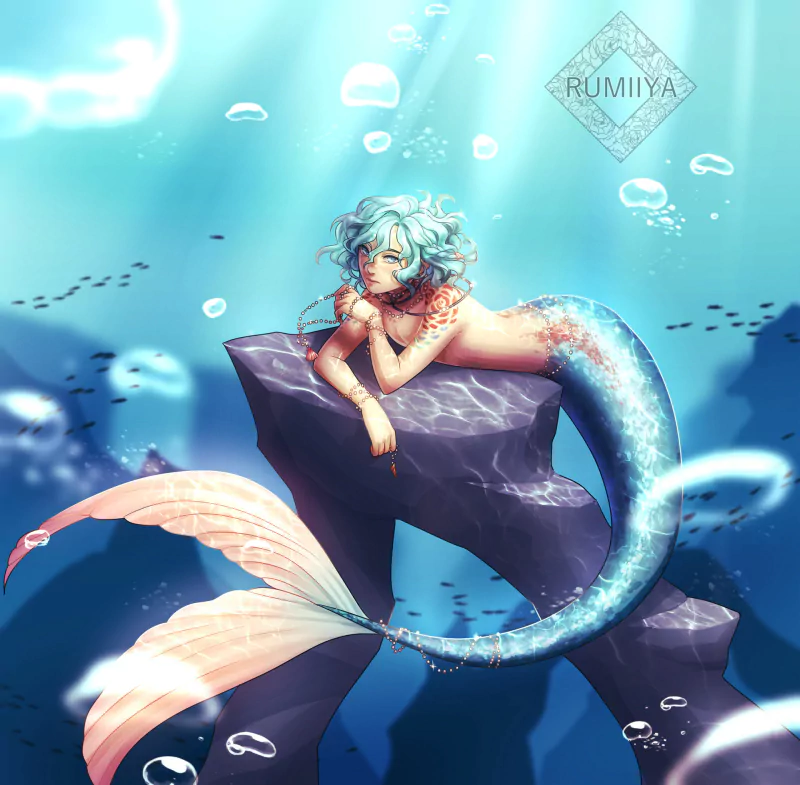 aqua hair underwater merman fantasy mermaid Image