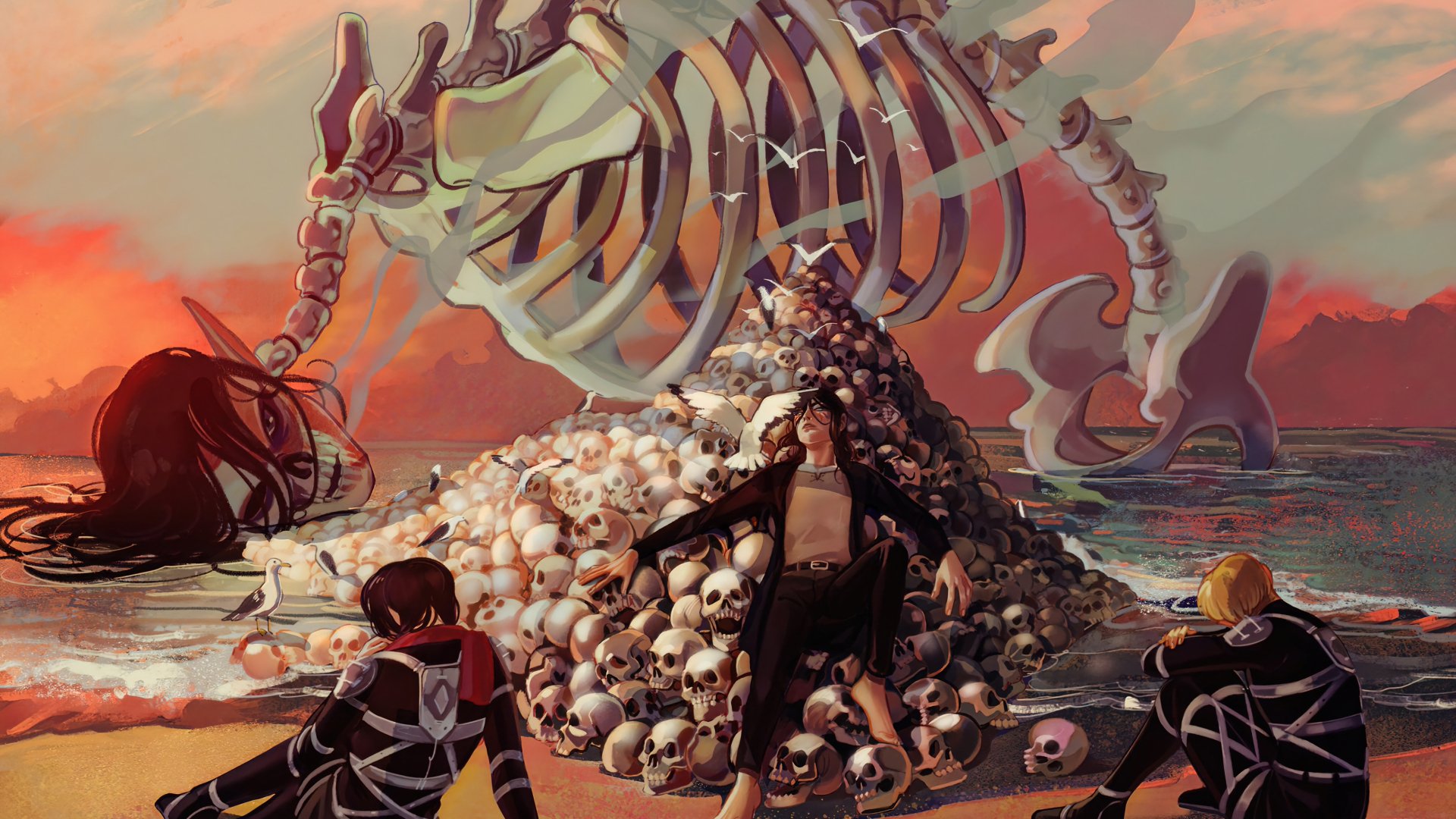 Download Armin Arlert Mikasa Ackerman Eren Yeager Founding Titan Anime Attack On Titan Eren & Mikasa Art