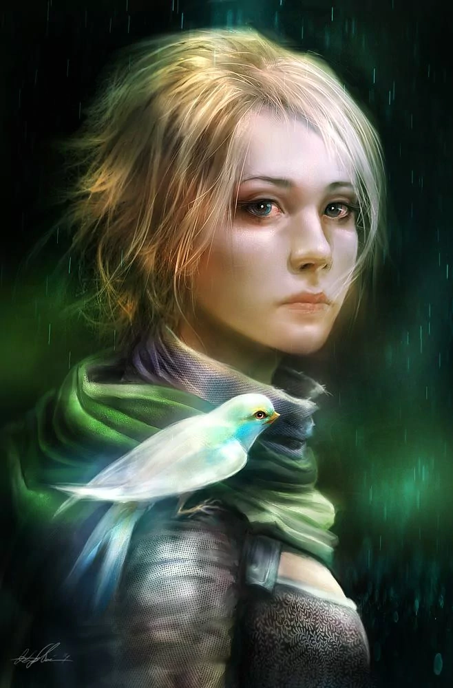 short hair blonde bird fantasy woman Image