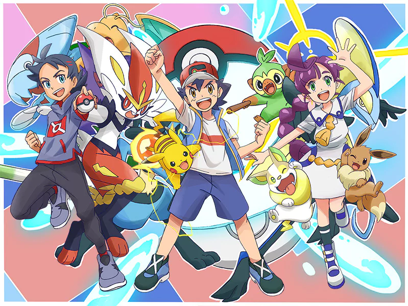 pokeball Pikachu Lucario (Pokémon) Inteleon (Pokémon) Dragonite (Pokémon) Yamper (Pokémon) Eevee (Pokémon) Dracovish (Pokémon) Grookey (Pokémon) Cinderace (Pokémon) Chloe (Pokémon) Goh (Pokémon) Ash Ketchum Anime Pokemon Image