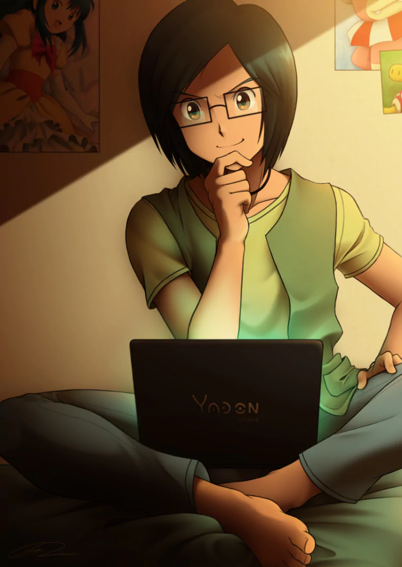 barefoot laptop glasses Conway (Pokémon) Anime Pokemon Image