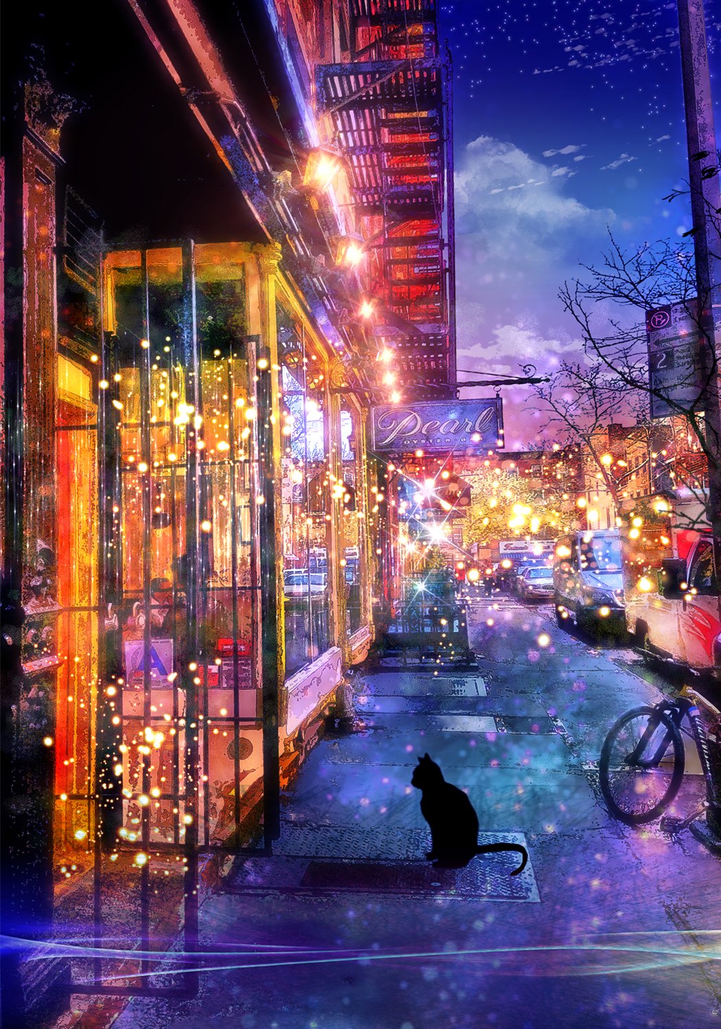 Download Evening Sidewalk Anime Cat Anime Cat Art