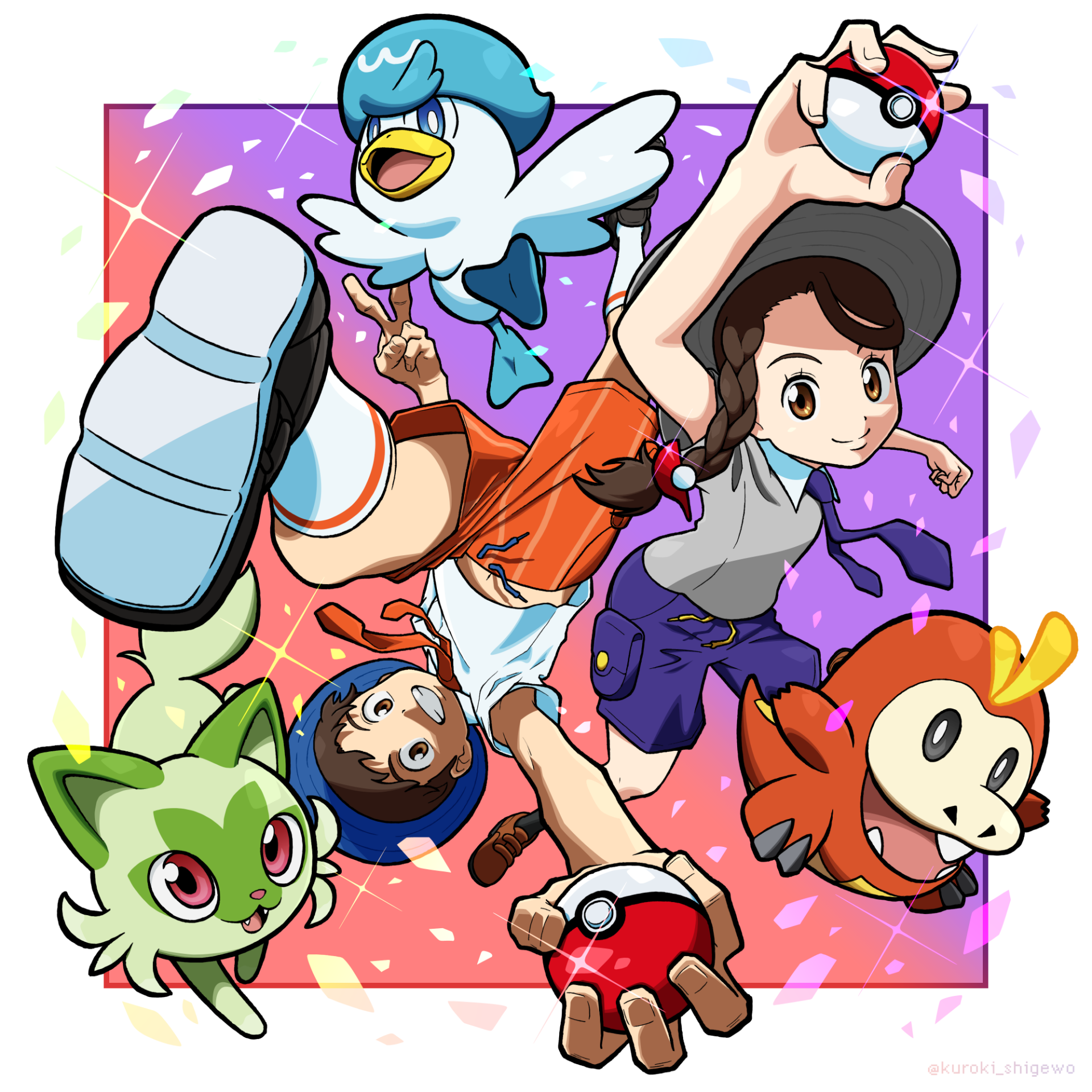 Download Juliana (Pokémon) Florian (Pokémon) Fuecoco (Pokémon) Sprigatito (Pokémon) Quaxly (Pokémon) Video Game Pokémon: Scarlet And Violet Art