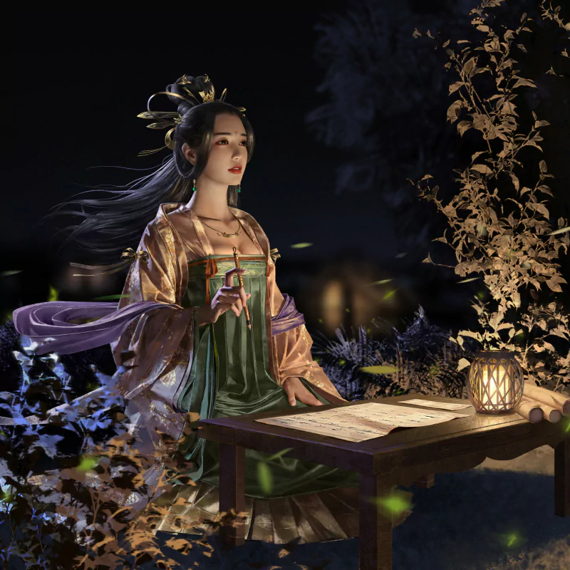 chinese dress black hair fantasy woman Image