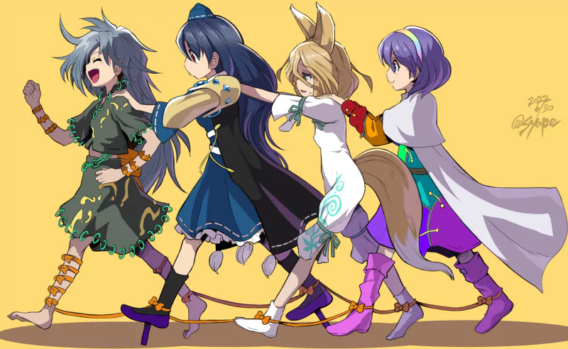 Megumu Iizunamaru Tsukasa Kudamaki Chimata Tenkyuu Momoyo Himemushi Anime Touhou Image