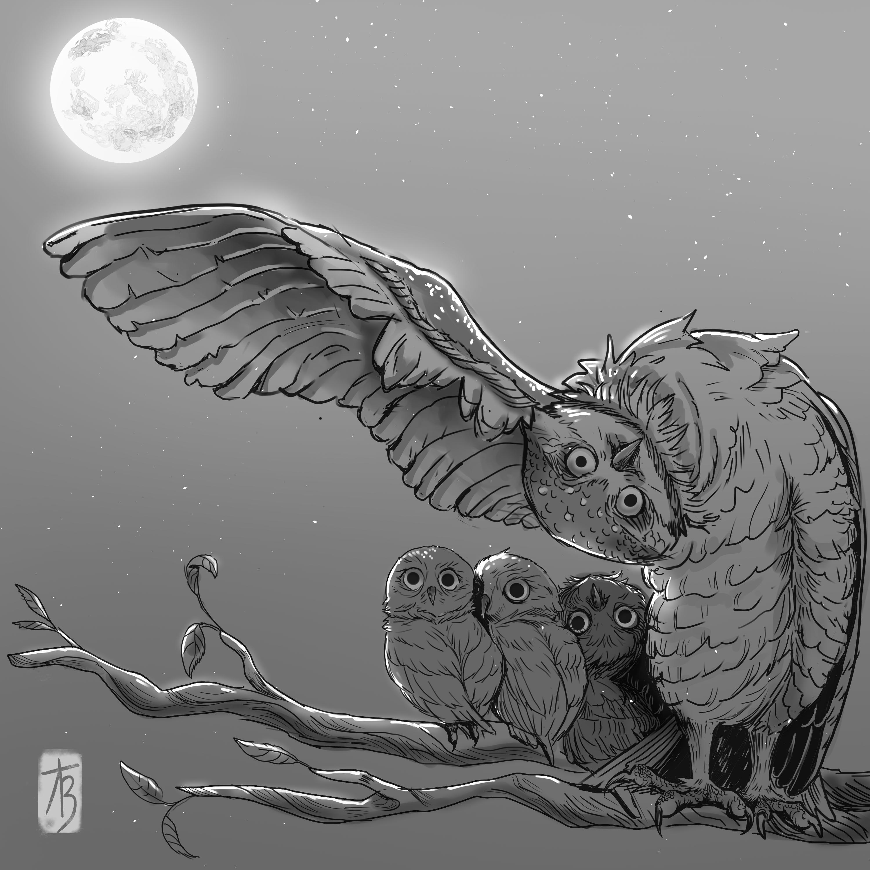Owls by the moon by Bediup