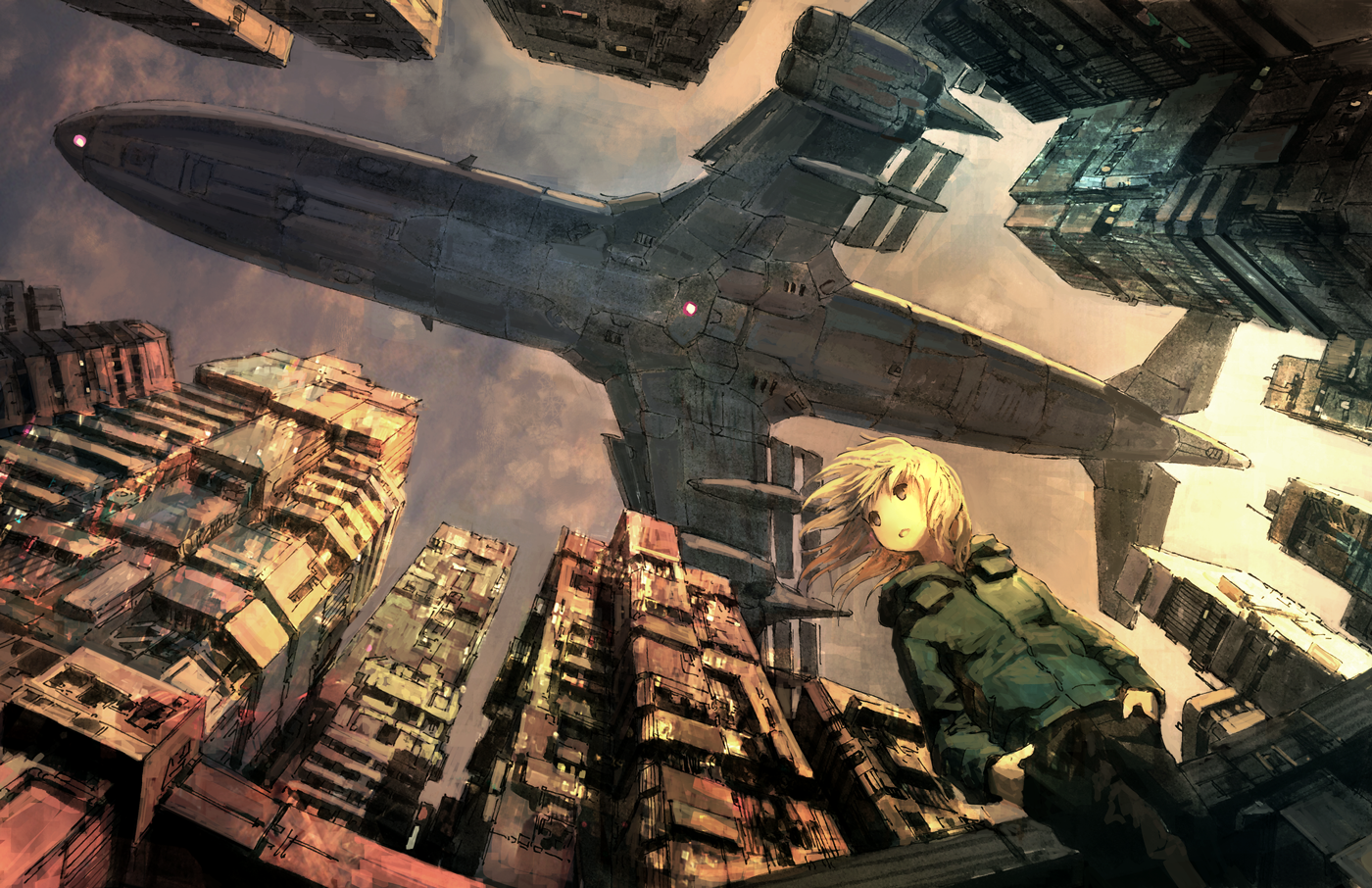 Download City Airplane Anime Girl Anime Girl Anime City Art