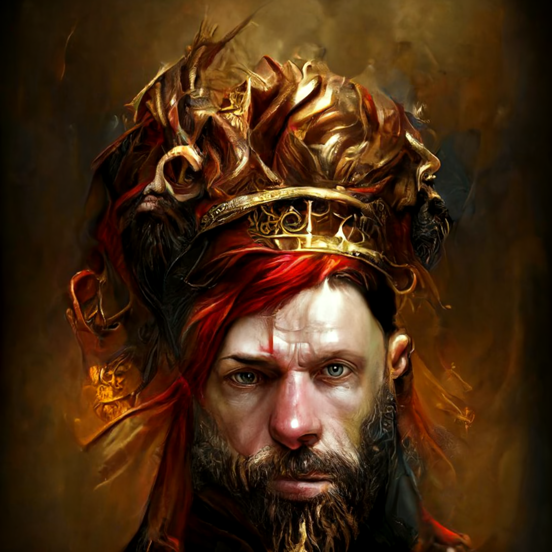 king with golden crown and red hair by Rehamalo
