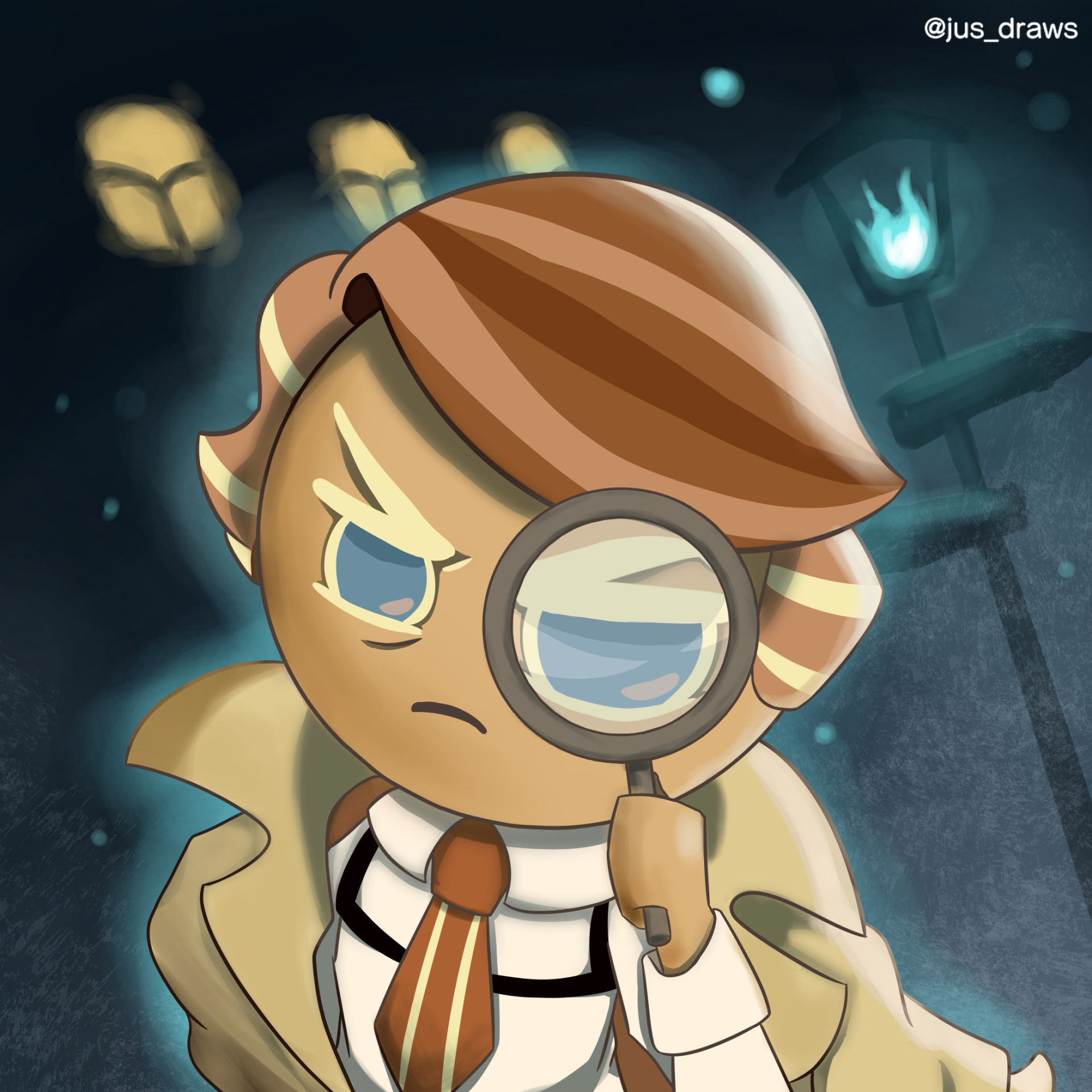 Almond Cookie holding magnifying glass by justustsai