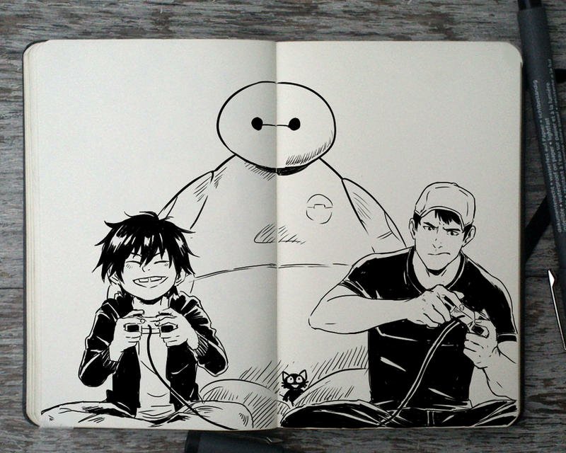Download Gamer Baymax Tadashi Hamada Hiro Hamada Movie Big Hero 6 Art