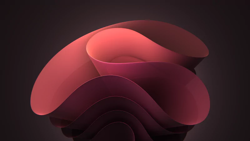 Dark, colorful 3D red abstract sculpture on a deep background, rendered as a Windows 11 technology wallpaper.