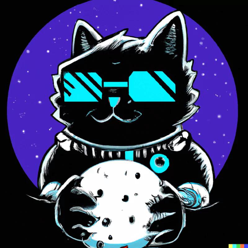  Prompt: Cyberpunk cat wearing glasses holding moon