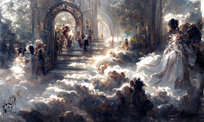  Stairs to the heaven through the clouds sky