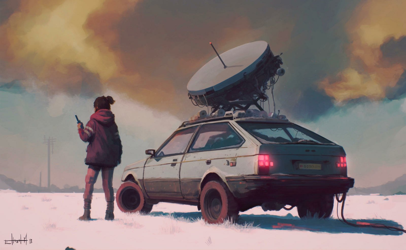 Download Sci Fi Vehicle Dystopian Landscape Figure Art