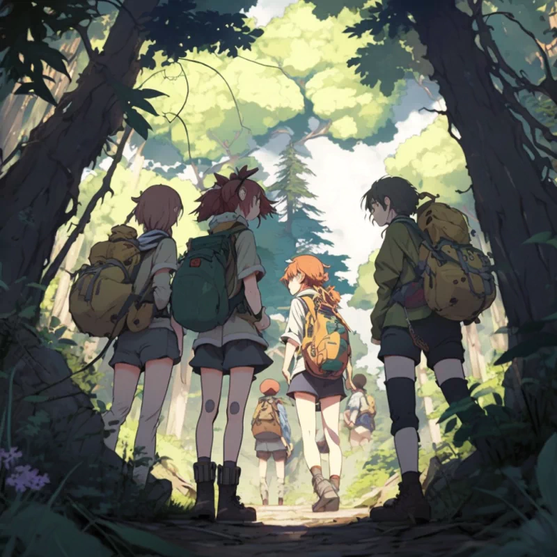  A group of friends traveling through forest