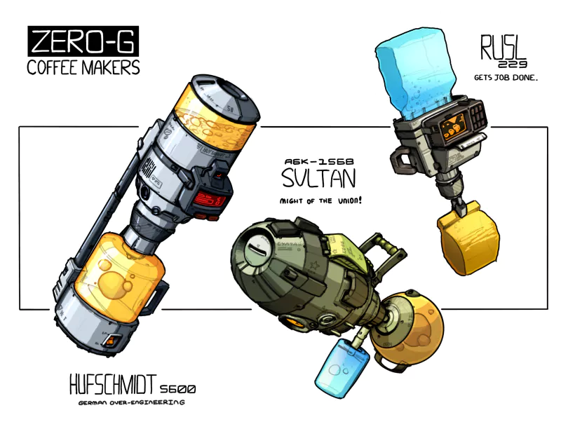  Zero-g coffee makers from an alternate, longer Space Race. by prokhorVLG