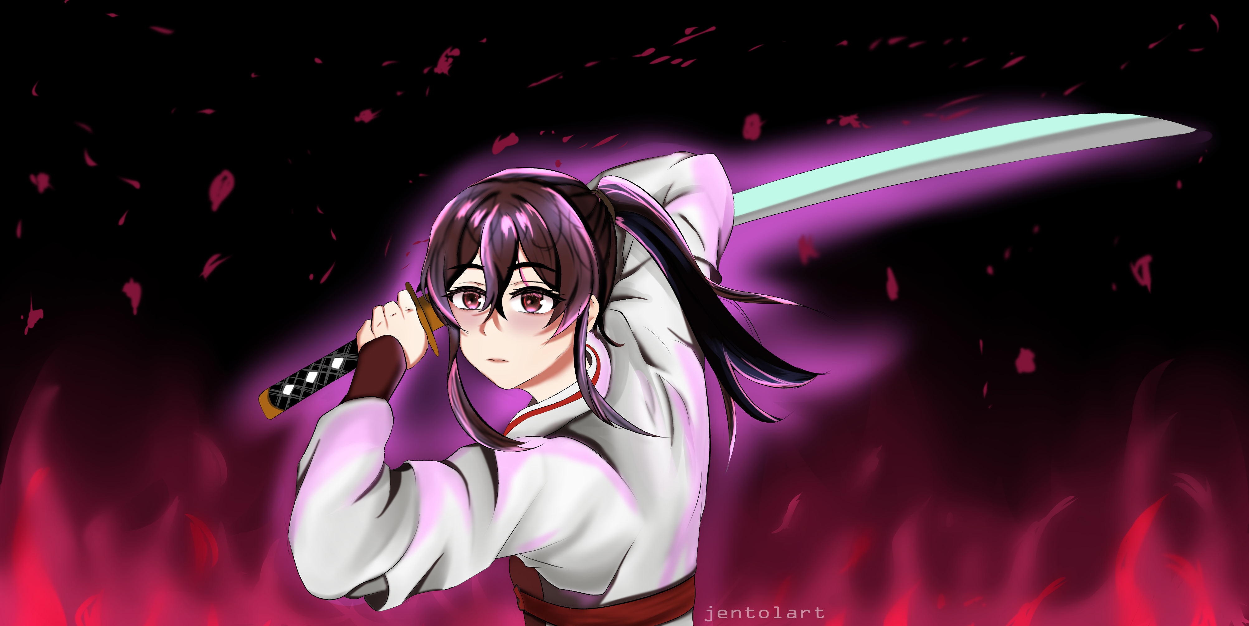 anime girl holding a sword by Jentolart