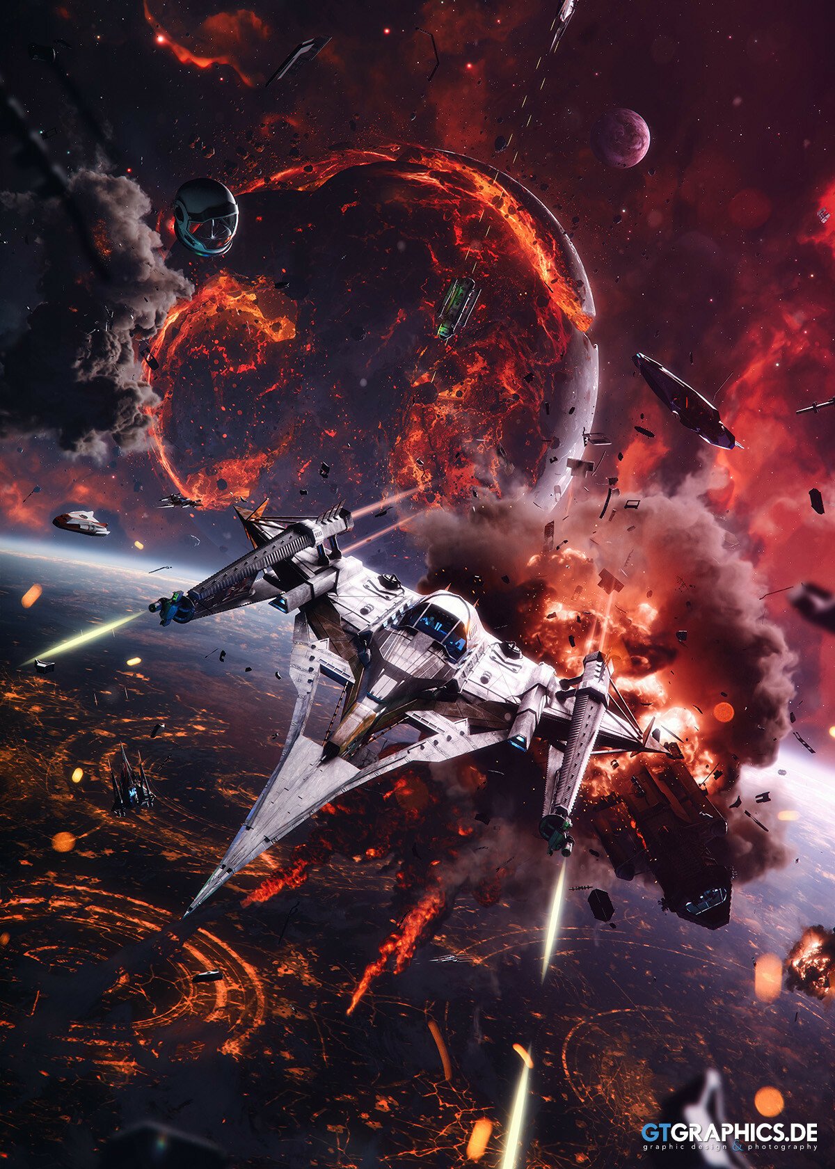 Download Sci Fi Spaceship Space Explosion Planet Art