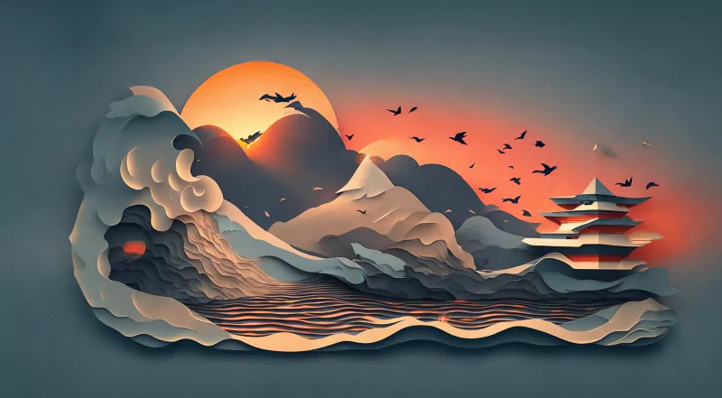  Japanese paperart of sea