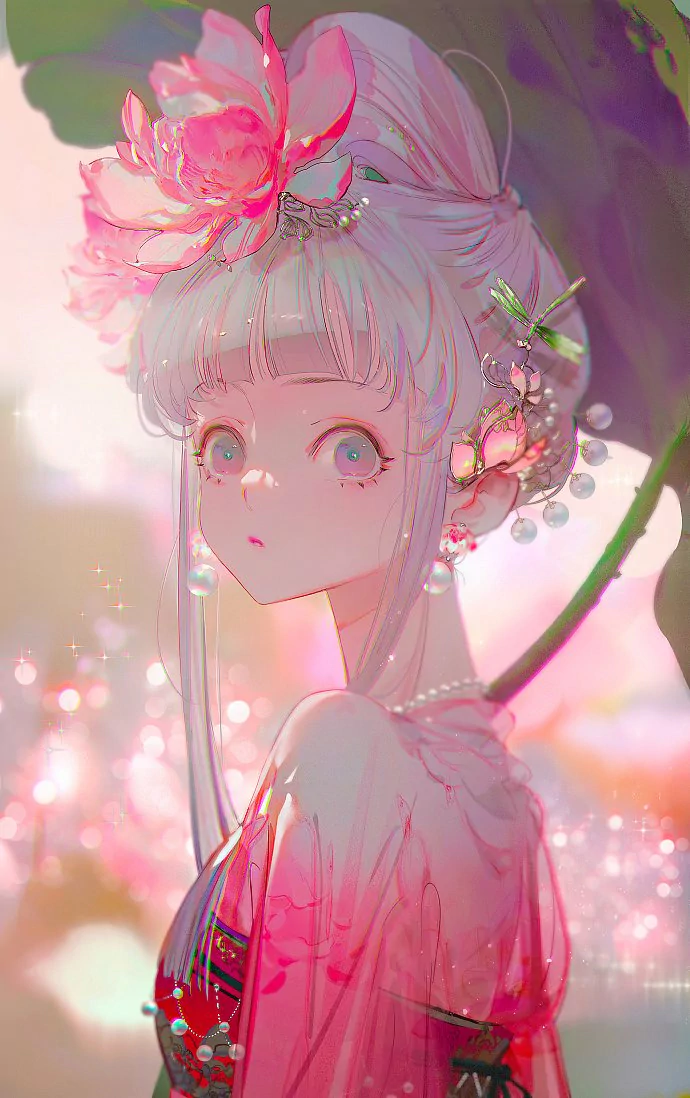 flower earrings grey eyes hair ornament pink flower Anime girl anime girl Image
