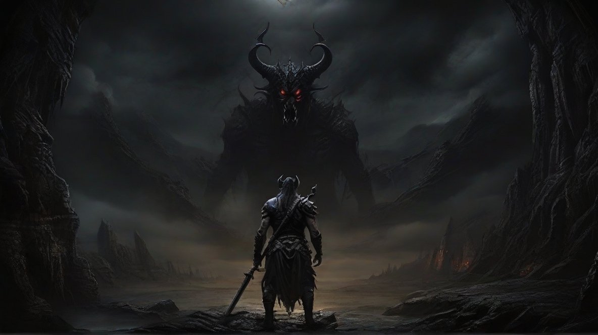 lost warrior facing demon by DoctorCas03