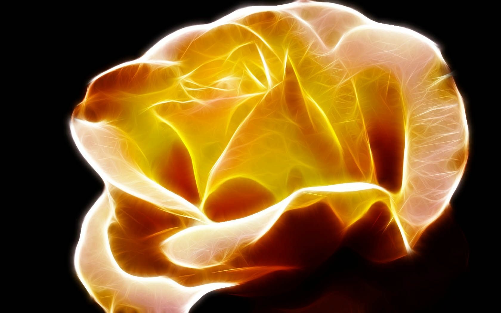 A glowing, artistic depiction of a rose, showcasing vibrant yellow and orange tones against a dark background, embodying the beauty of earth's floral elements.