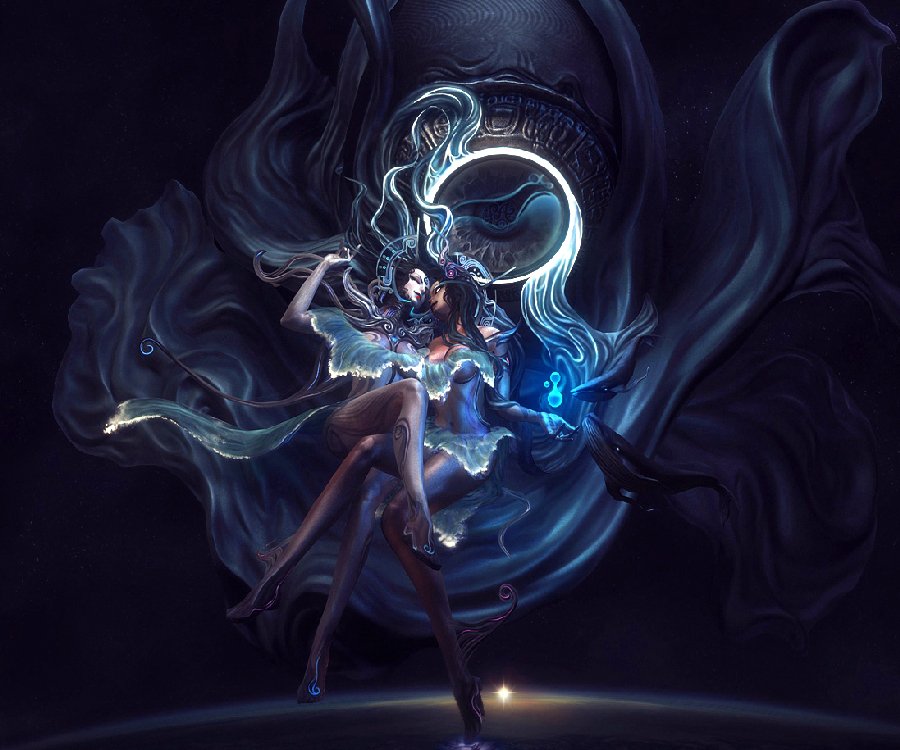 A powerful figure in a fantasy setting, surrounded by swirling energy and dark elements, embodies dominance amidst a backdrop of ethereal beauty and conflict.