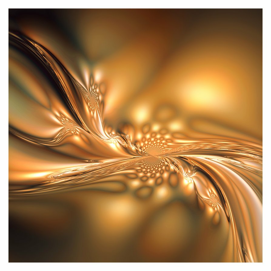 An abstract image created with Apophysis software, featuring smooth, flowing patterns in warm gold tones, evoking fluidity and depth.