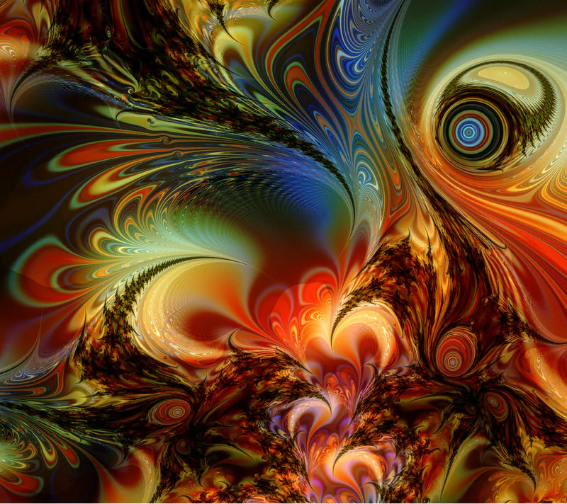 Abstract fractal design with swirling patterns and vibrant colors created using Apophysis software.