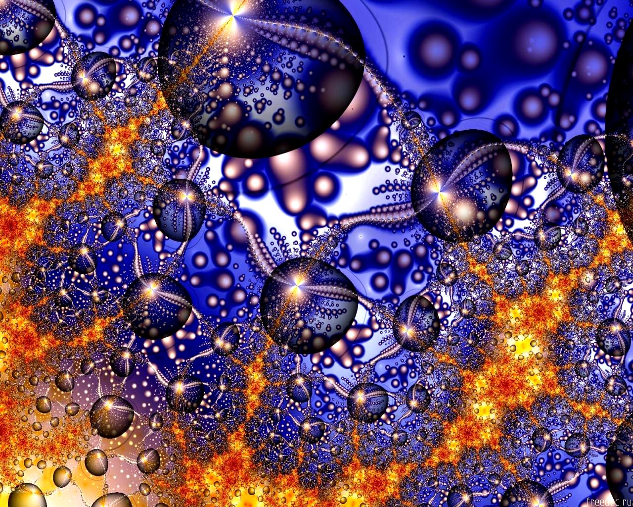 An intricate digital art piece showcases vibrant blue tones, swirling textures, and glowing spheres, creating a mesmerizing cosmic effect with fiery bursts blending seamlessly.