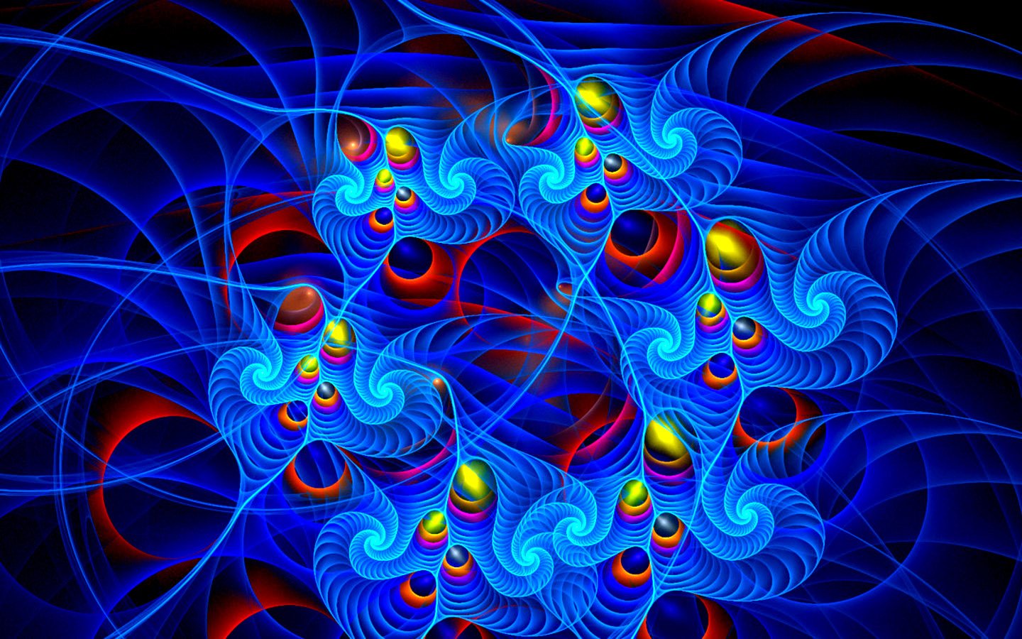 A vibrant digital art piece featuring swirling patterns in blues, reds, and yellows, creating a dynamic and intricate abstract composition.