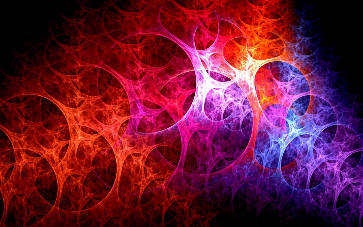 A vibrant display of intertwining shapes in bold reds, pinks, and blues, creating an eye-catching digital art composition that evokes a sense of movement and energy.