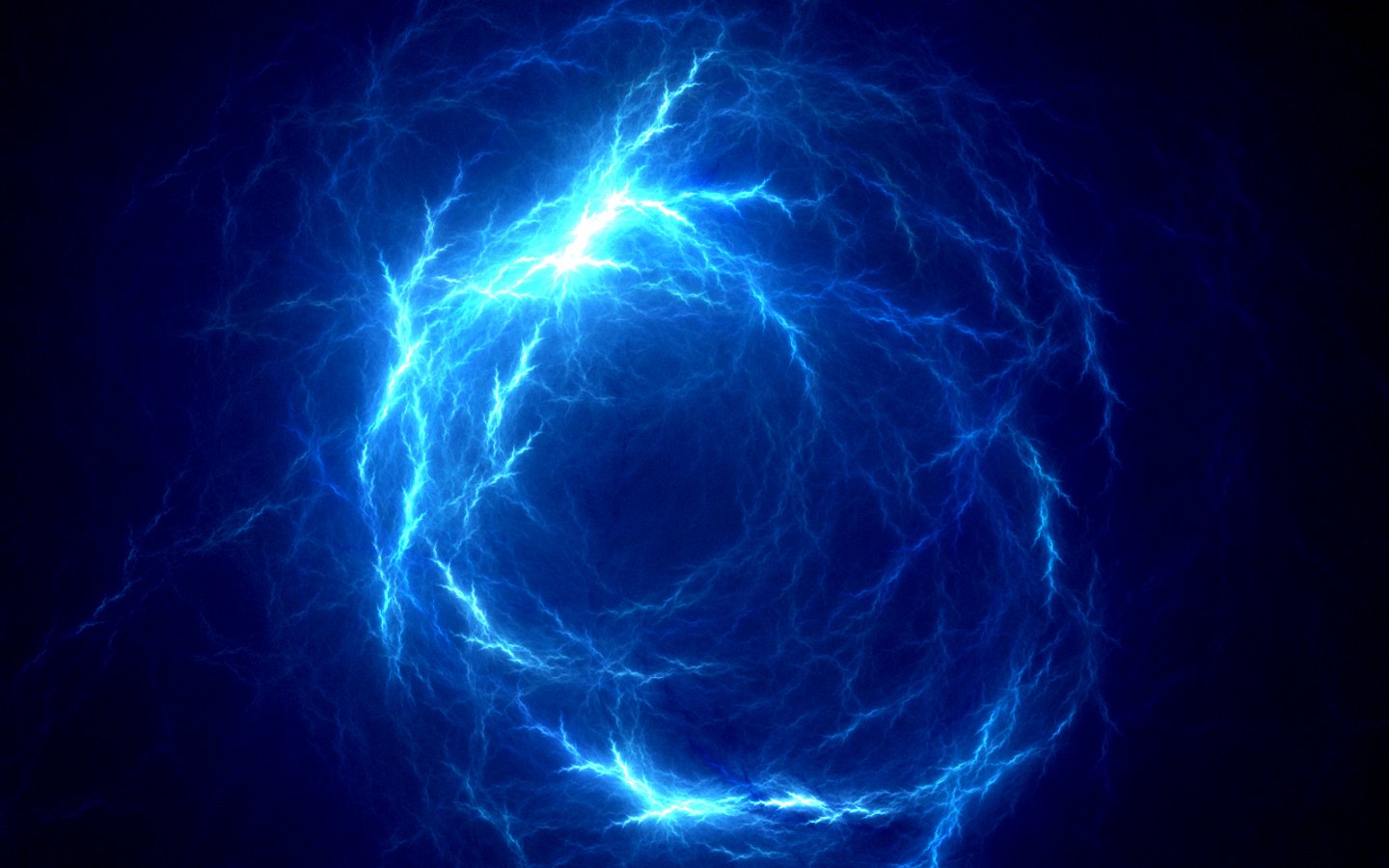 Artistic digital art of a luminous blue electric vortex forming concentric rings against a dark, textured background.