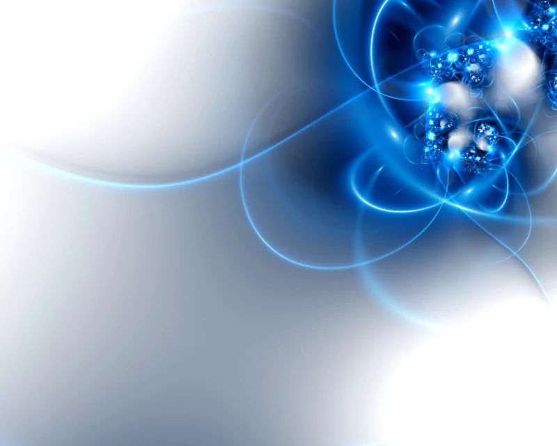 A mesmerizing digital art piece featuring intricate blue light swirls and glowing orbs against a soft grey background, creating a dynamic and modern aesthetic.