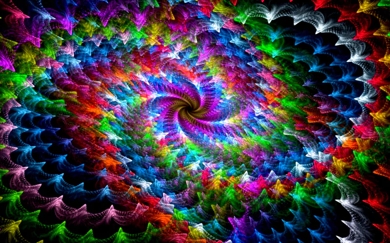 A vibrant digital artwork showcasing a swirling fractal pattern in a spectrum of colors, creating a mesmerizing and dynamic visual experience.