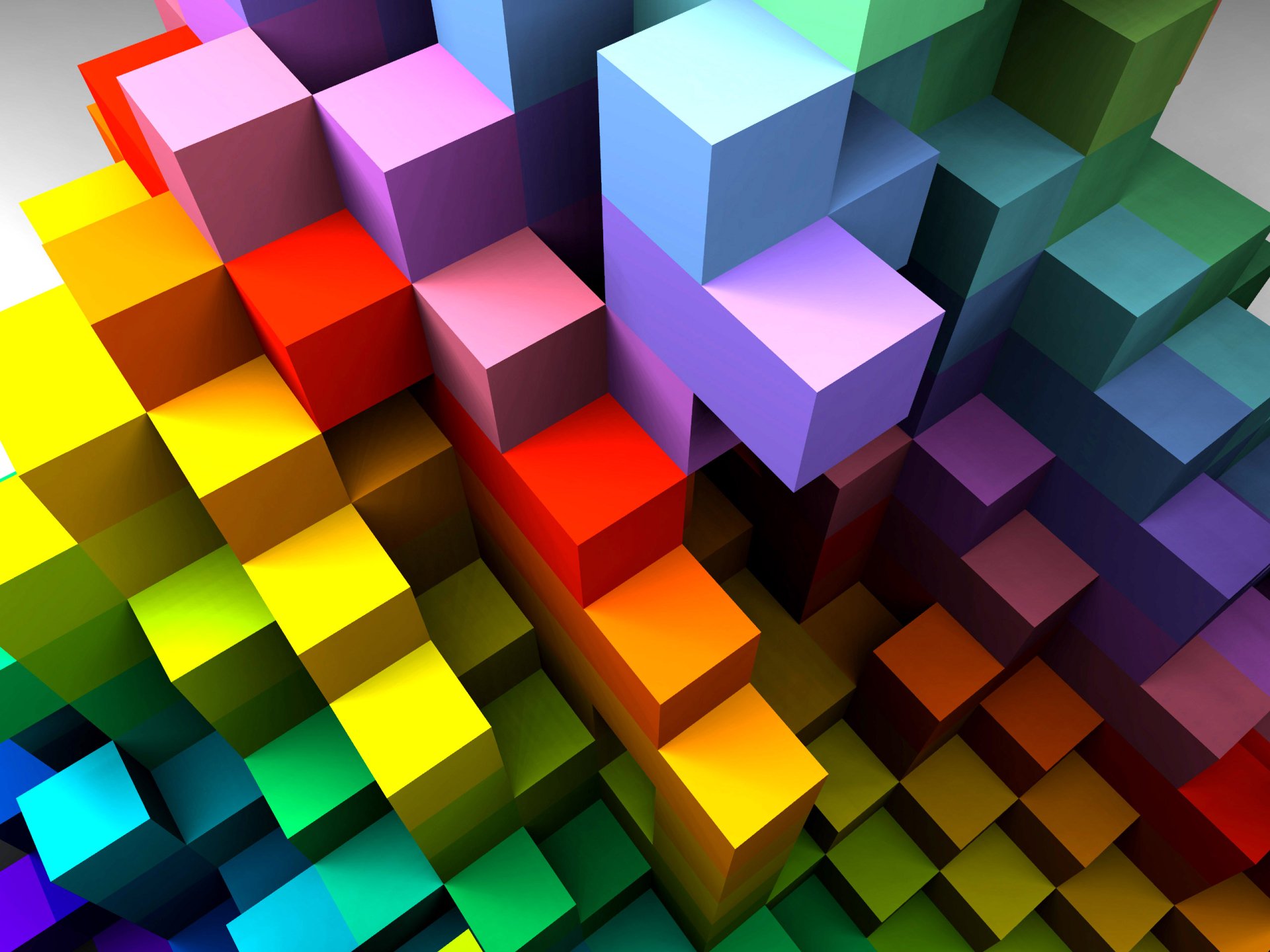 A vibrant display of colorful 3D cubes arranged artistically, creating an eye-catching digital art piece that captures depth and geometric form.