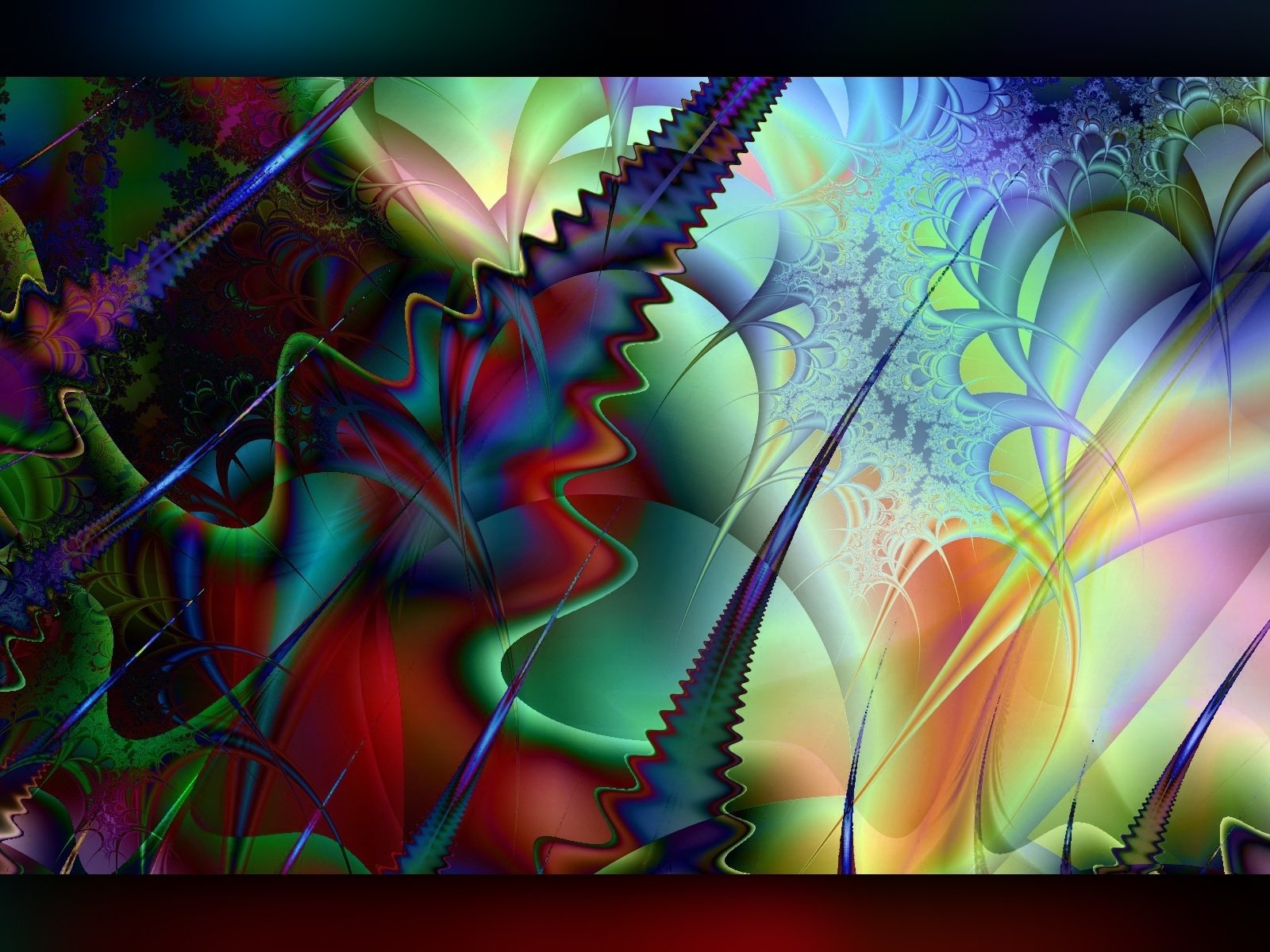 A vibrant display of abstract digital art featuring swirling colors, intricate patterns, and dynamic shapes that create an immersive, otherworldly atmosphere.