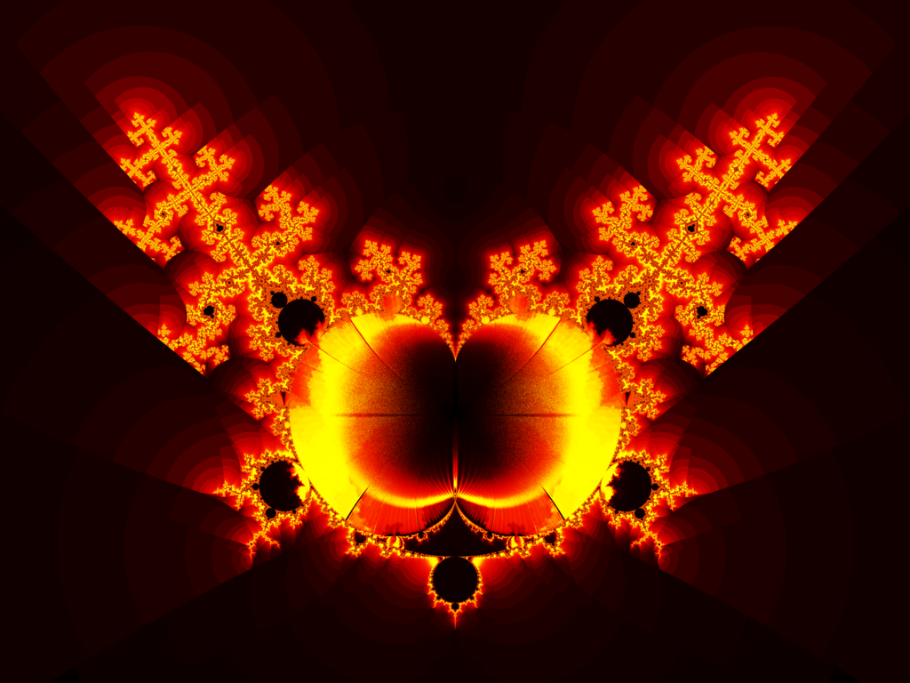 A vibrant digital art piece featuring intricate fractal patterns in shades of orange and black, creating a striking visual contrast against a dark background.