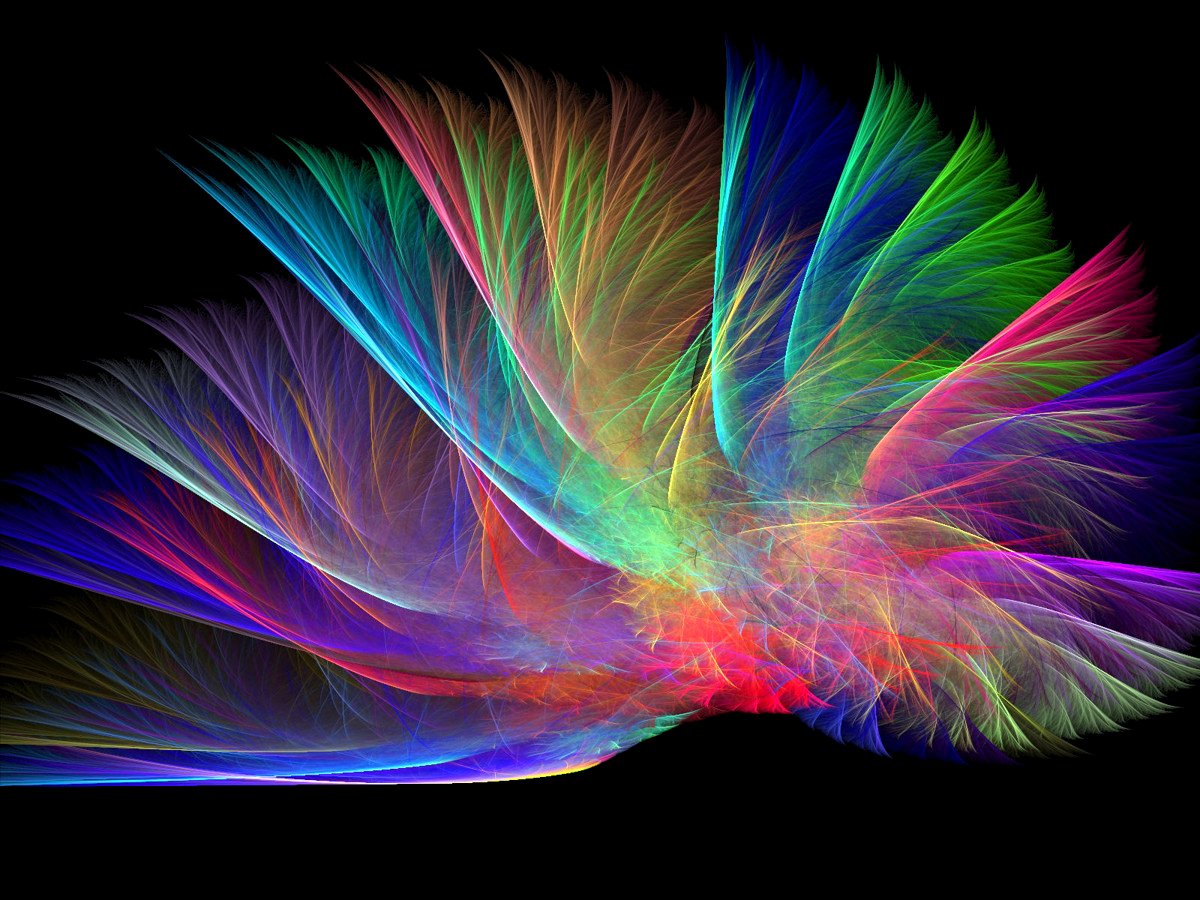 A vibrant explosion of colors and flowing shapes, this digital art piece features intricate patterns that evoke movement and emotion against a dark background.