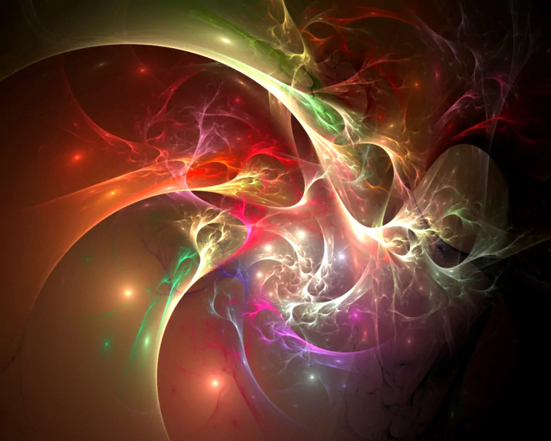 An abstract digital art piece featuring vibrant swirls of color, illuminated by soft glows and intricate patterns, creating an ethereal and dynamic visual experience.