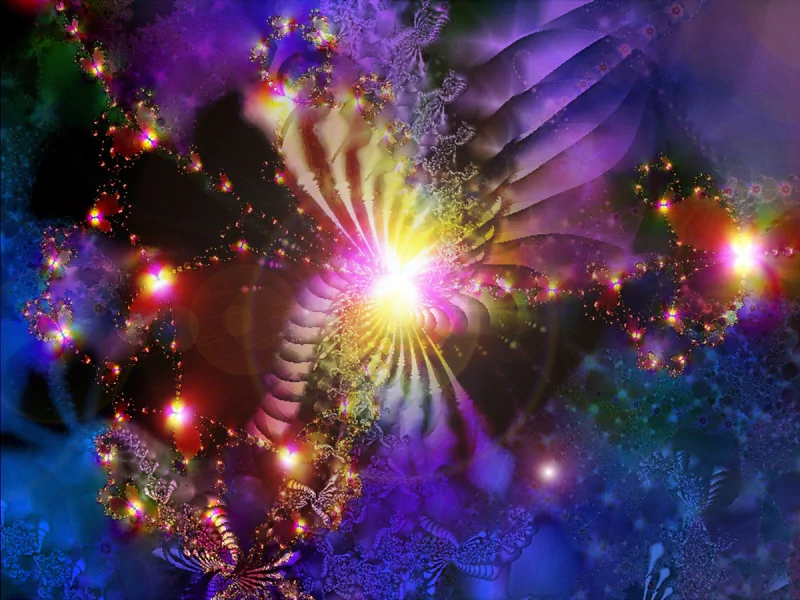 A vibrant swirl of colors and patterns, this digital art piece features a luminous center surrounded by intricate designs, creating a captivating and artistic visual experience.