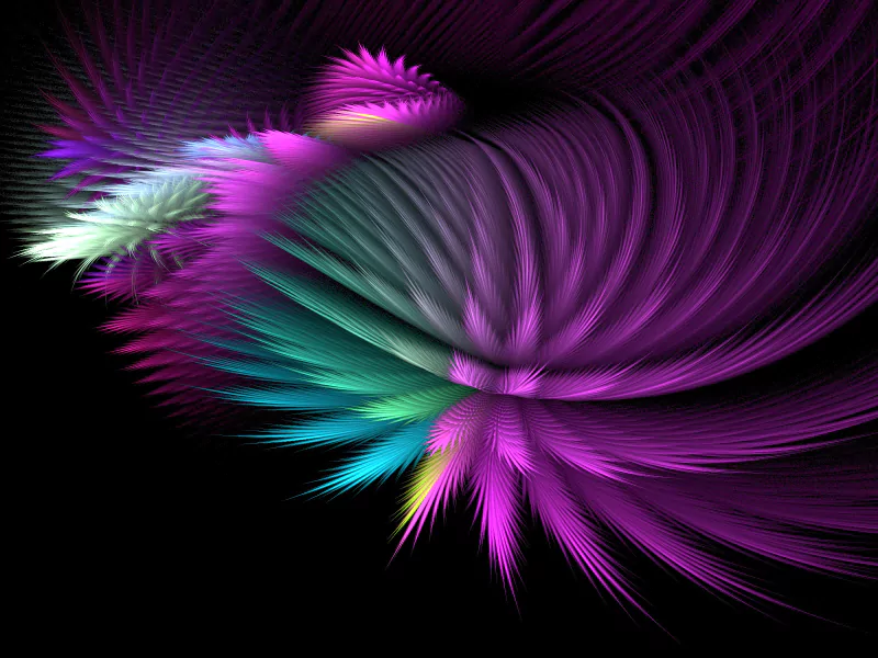 A vibrant display of digital art featuring swirling patterns in shades of purple, teal, and hints of pink, creating a dynamic and fluid composition against a black background.