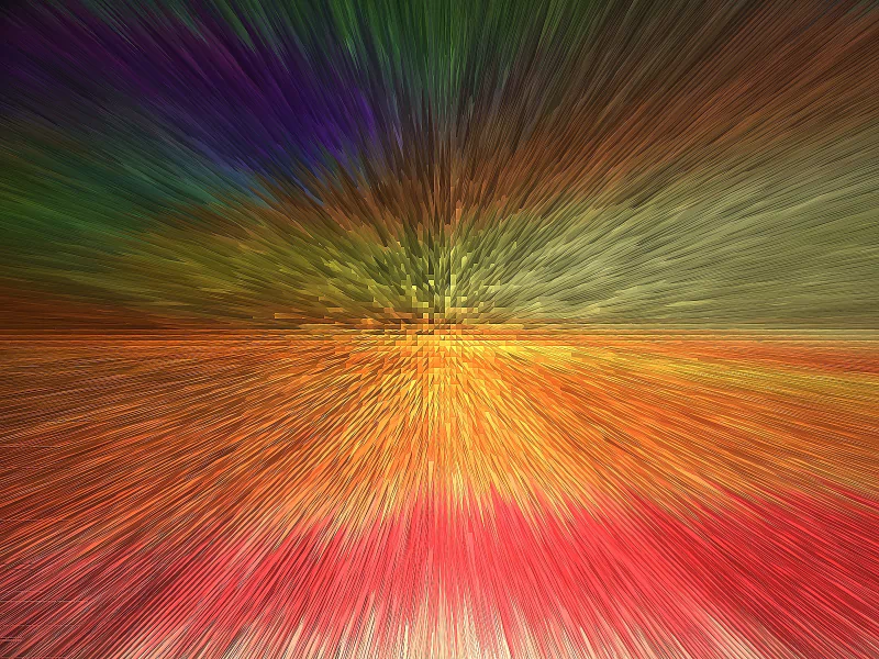 An abstract digital art piece featuring vibrant colors in a dynamic burst pattern, blending reds, oranges, greens, and purples to create a sense of movement and energy.