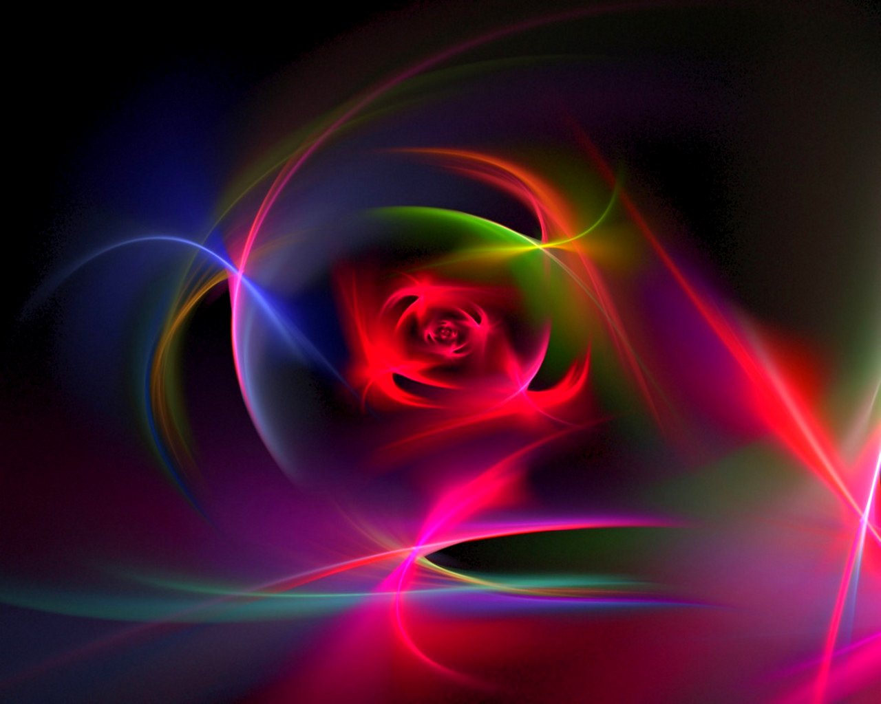 A vibrant digital artwork featuring swirling colorful lines with a rose at the center, creating a mesmerizing and dynamic composition against a dark background.